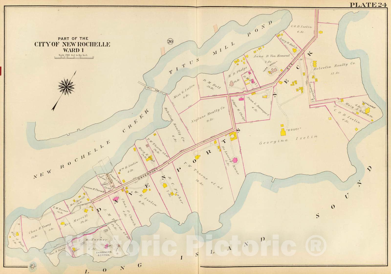 Historic Map : 1910 New Rochelle Ward 1. - Vintage Wall Art