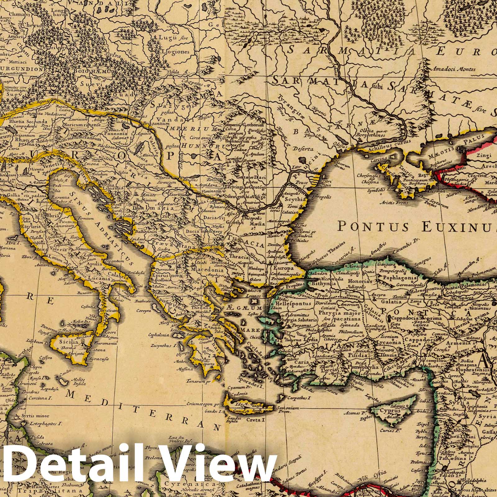 Roman Empire and Barbarian Territories, 1742 - Historical Map Print
