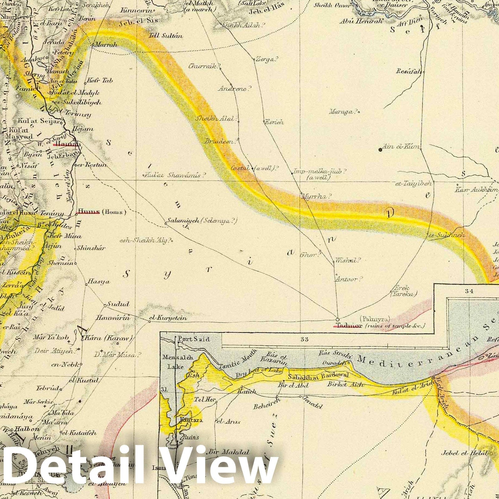 Syria and Sinai - Road Map, 1883 - Historical Map Print