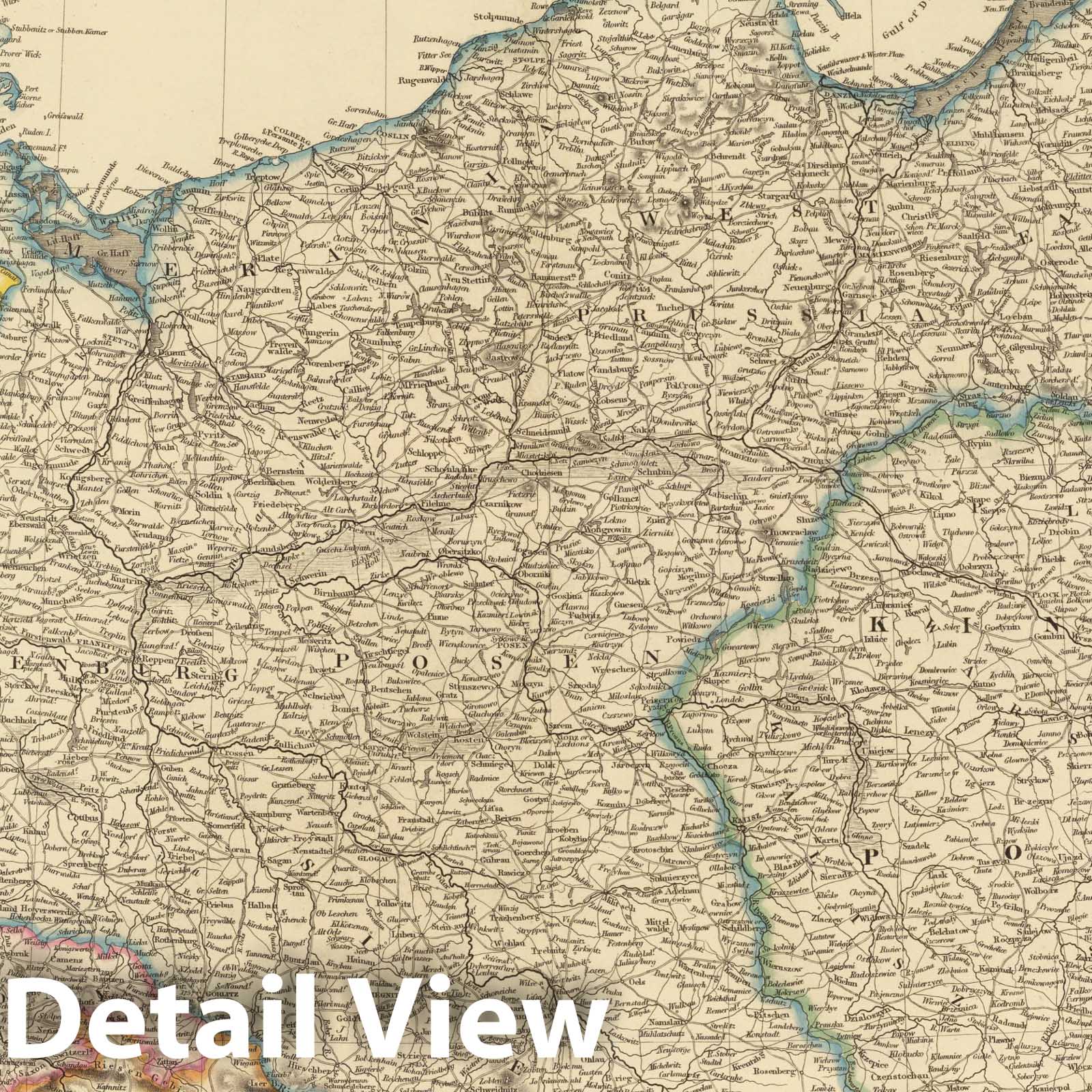 Prussia and Poland - Boundary Map, 1834 - Historical Map Print