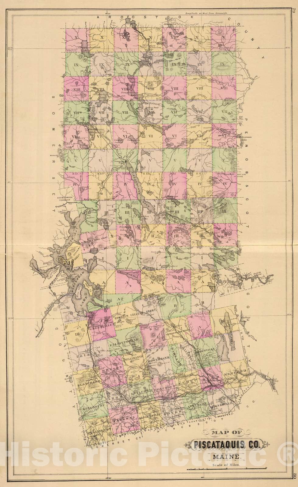 Historic Map : 1885 Piscataquis Co, Maine. - Vintage Wall Art
