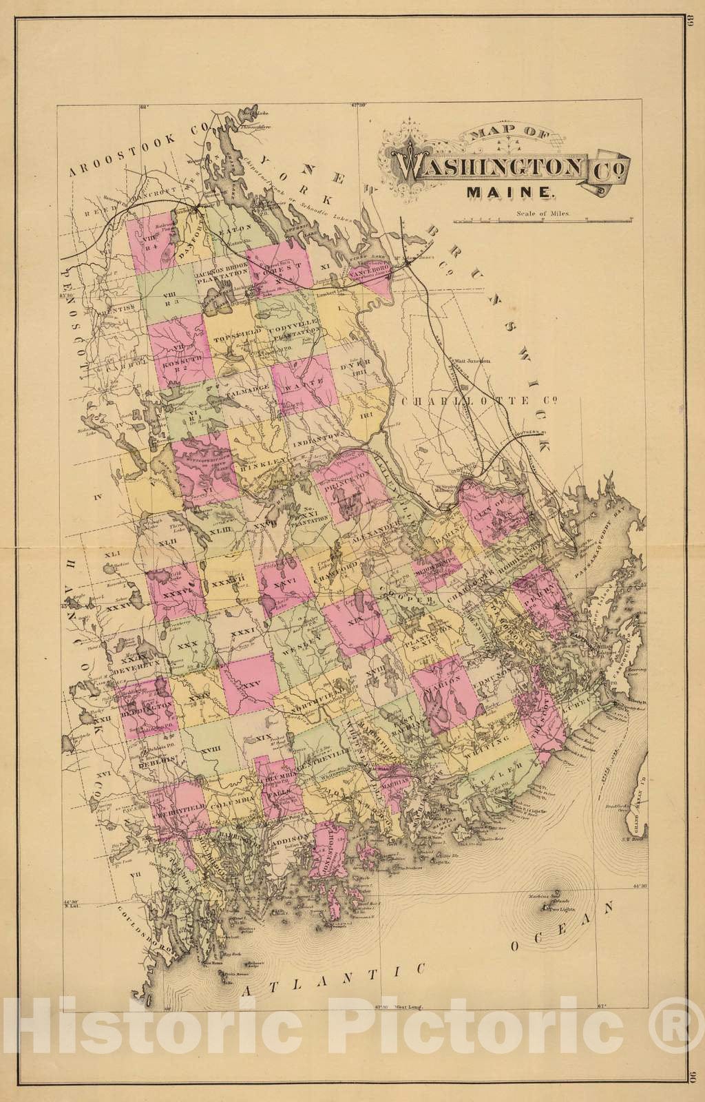 Historic Map : 1885 Washington Co, Maine. - Vintage Wall Art
