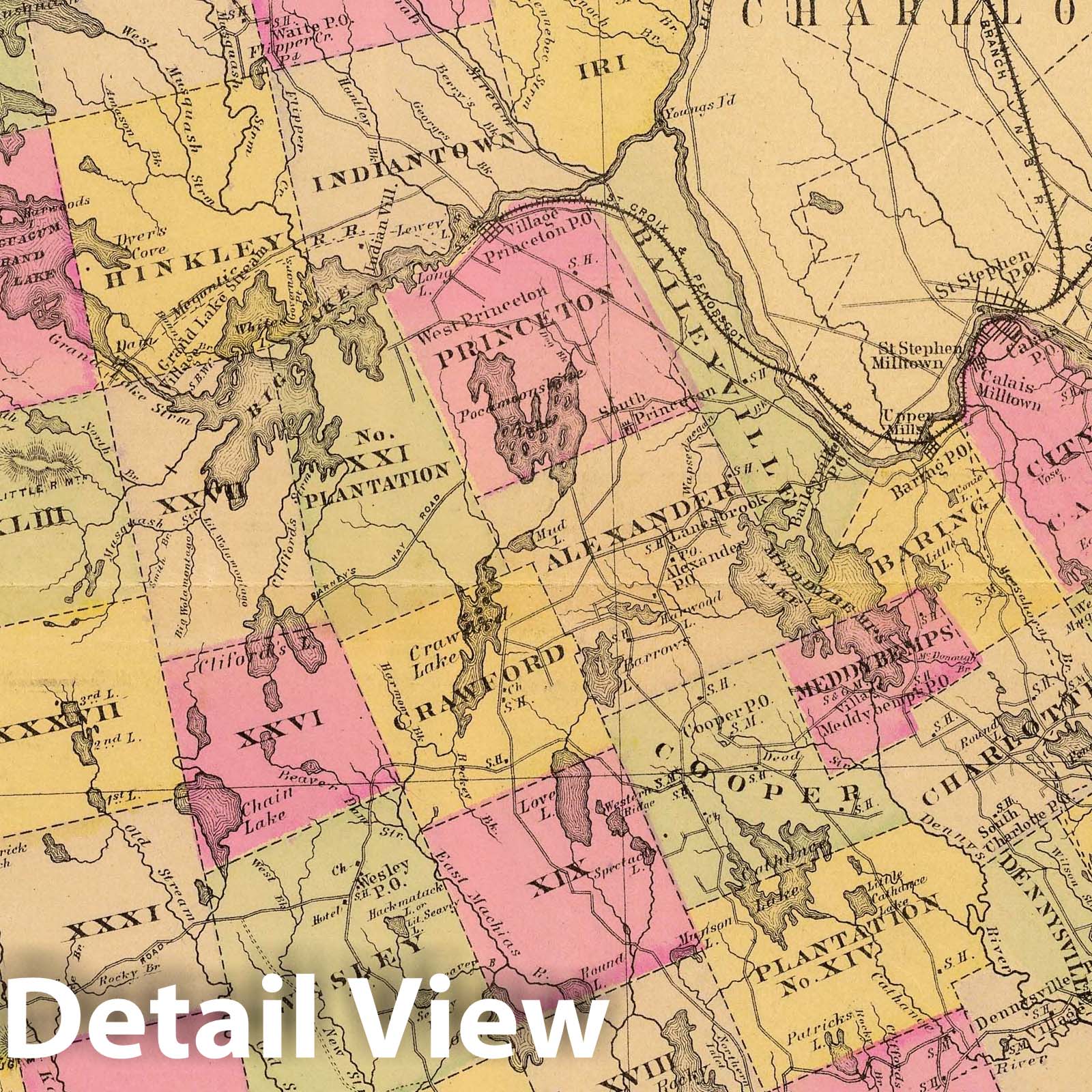 Washington County, Maine - Road Map, 1885 - Historical Map Print