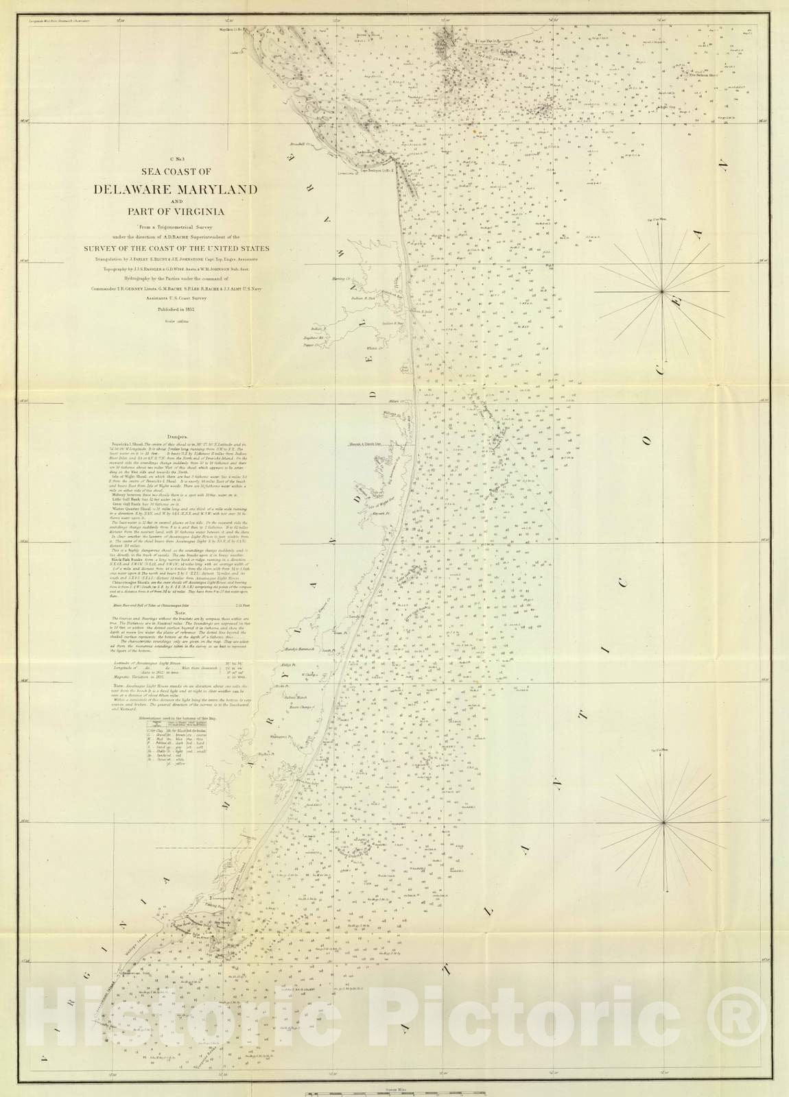 Historic Map : Chart Atlas - 1852 Coast of Delaware, Maryland, pt. of Virginia. - Vintage Wall Art