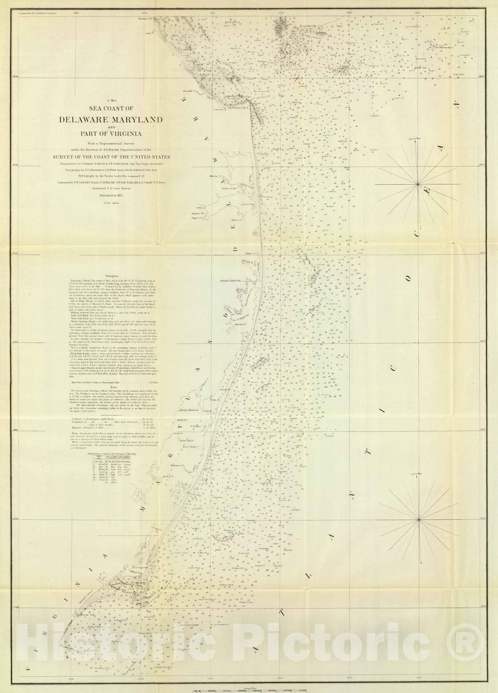 Historic Map : Chart Atlas - 1852 Coast of Delaware, Maryland, pt. of Virginia. - Vintage Wall Art