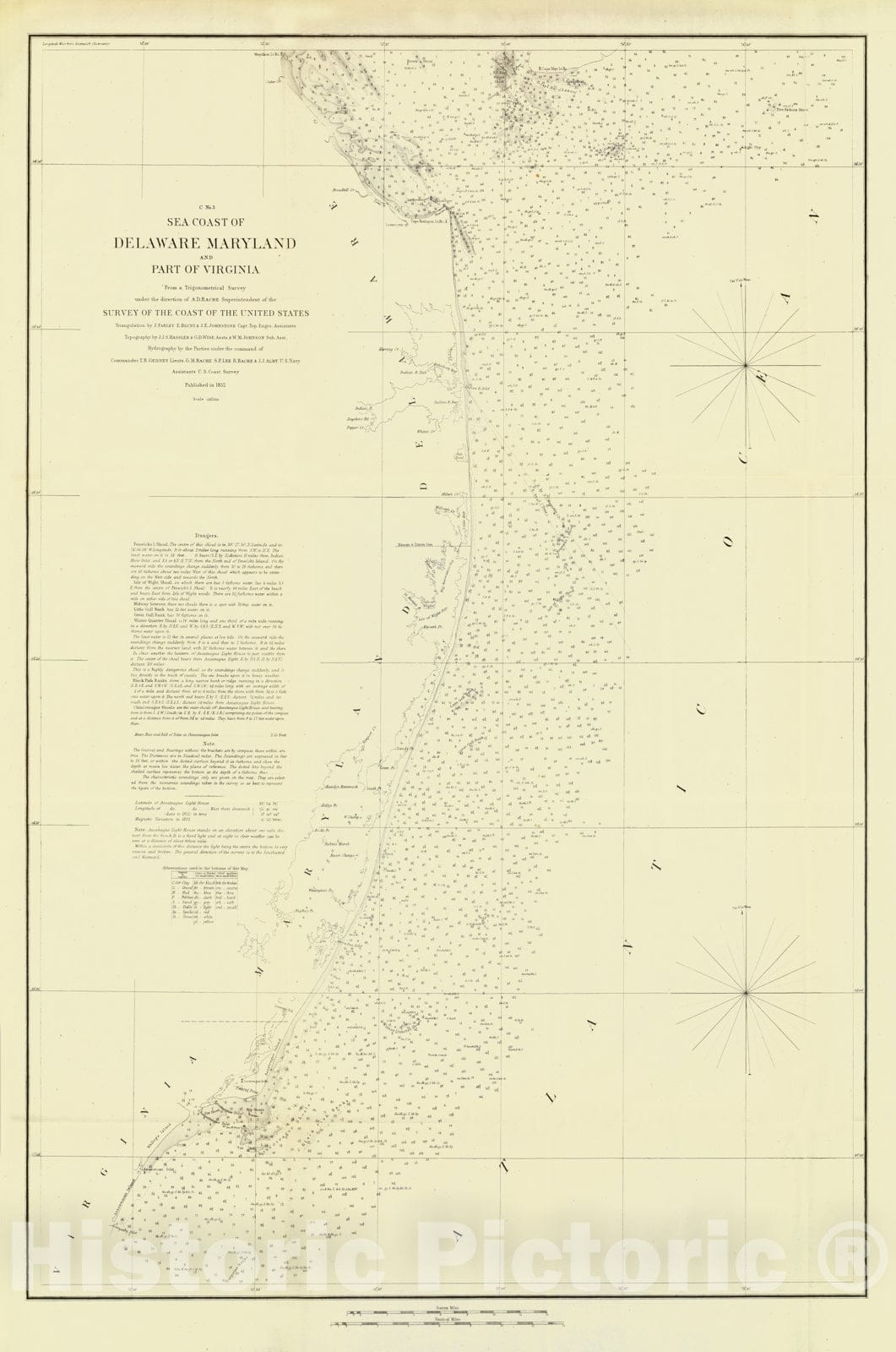 Historic Map : Chart Atlas - 1852 Coast of Delaware, Maryland, pt. of Virginia. - Vintage Wall Art