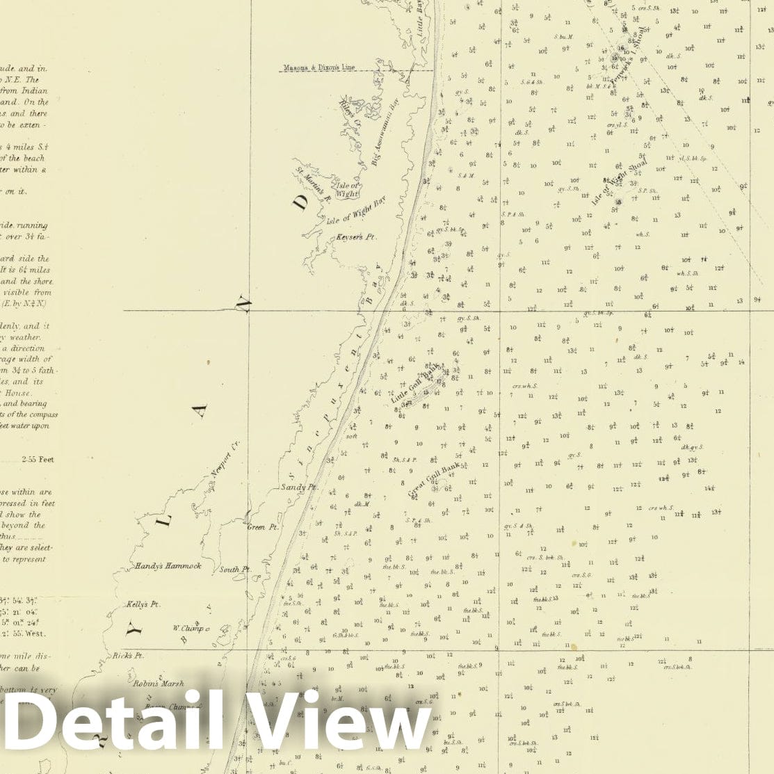 Historic Map : Chart Atlas - 1852 Coast of Delaware, Maryland, pt. of Virginia. - Vintage Wall Art