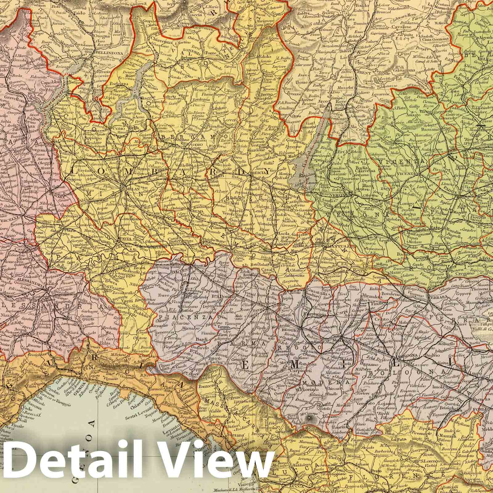 Northern Italy and Sardinia - Railroad Map, 1901 - Stanford's London Atlas