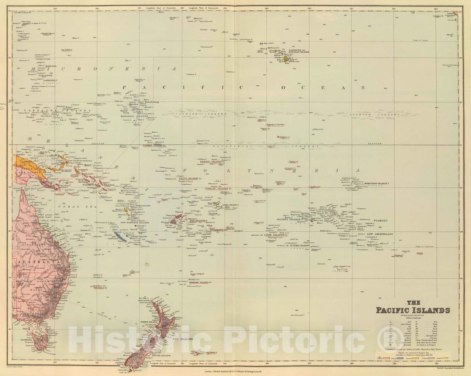 Historic Map : 1901 Pacific Islands. - Vintage Wall Art