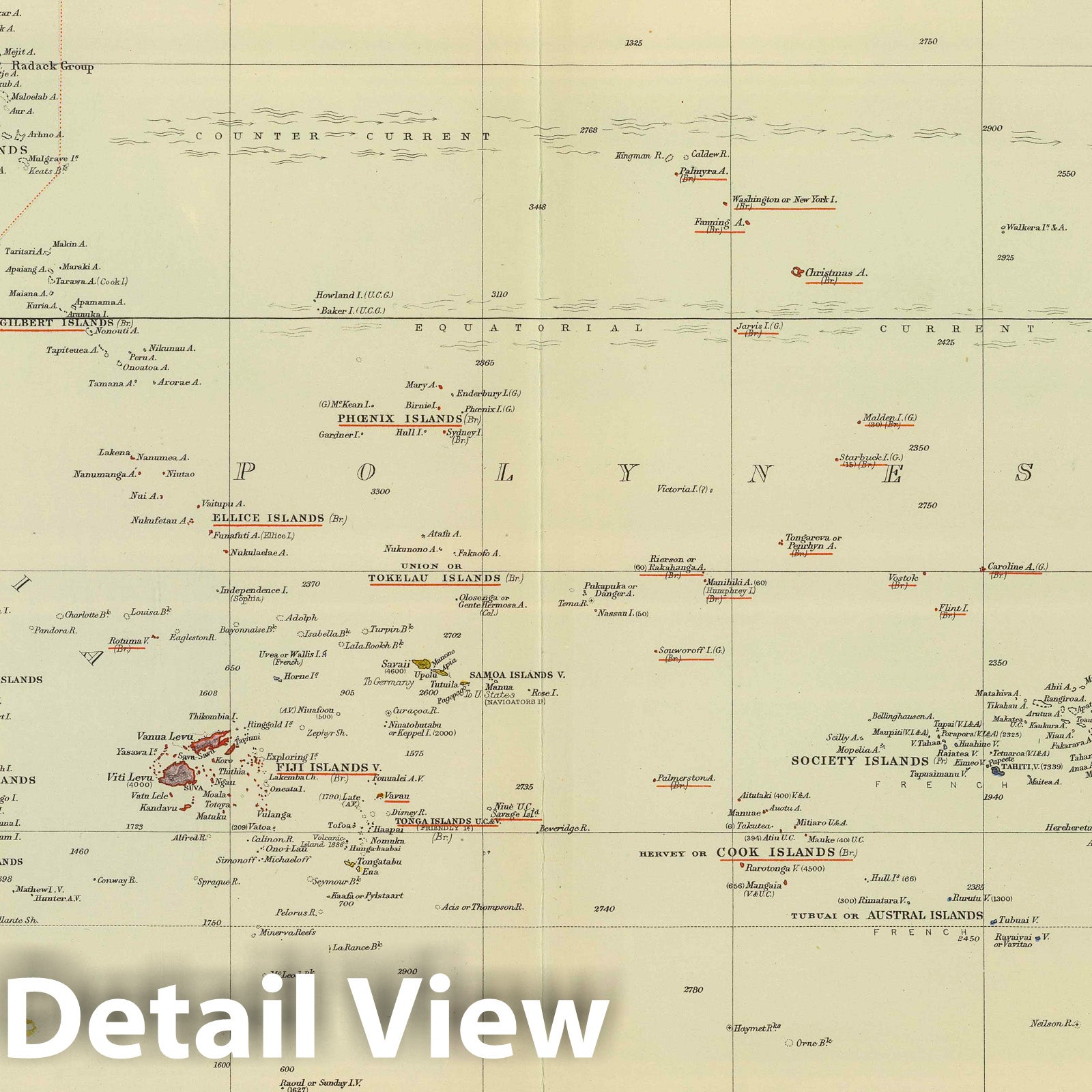 Pacific Islands - Nautical Chart, 1901 - Stanford's London Atlas Map Print