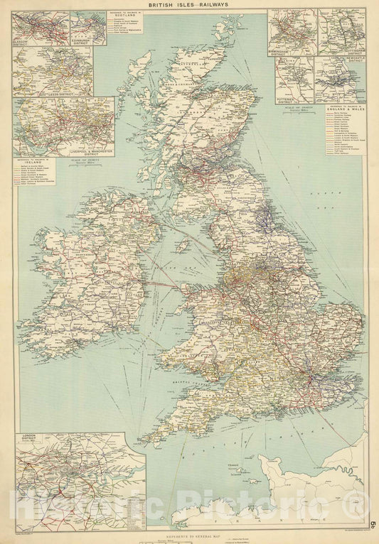 Historic Map : 1922 British Isles Railways. - Vintage Wall Art