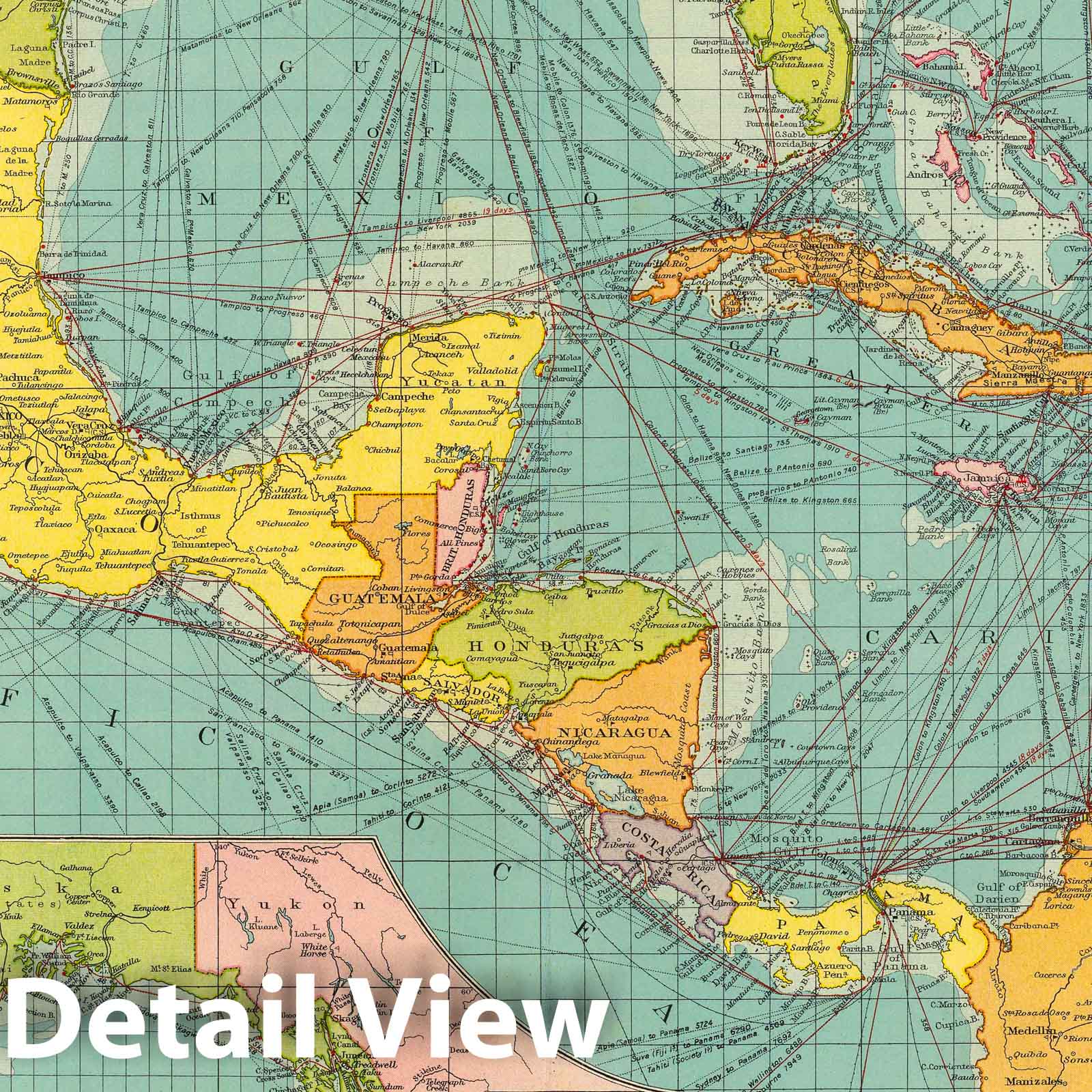 Central America, West Indies, and Pacific Coast - Nautical Chart, 1922