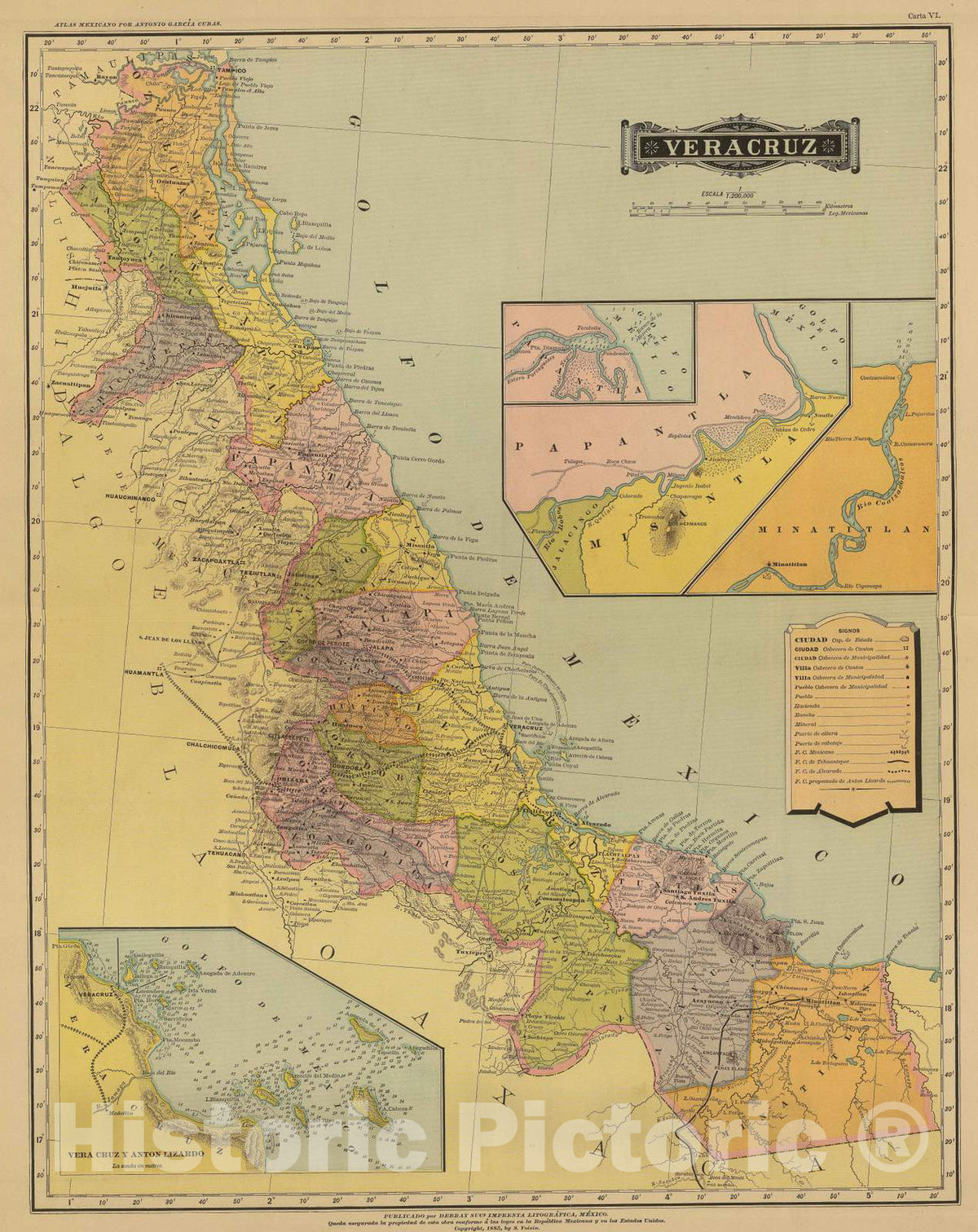 Historic Map : Mexico, 1886 Veracruz. , Vintage Wall Art