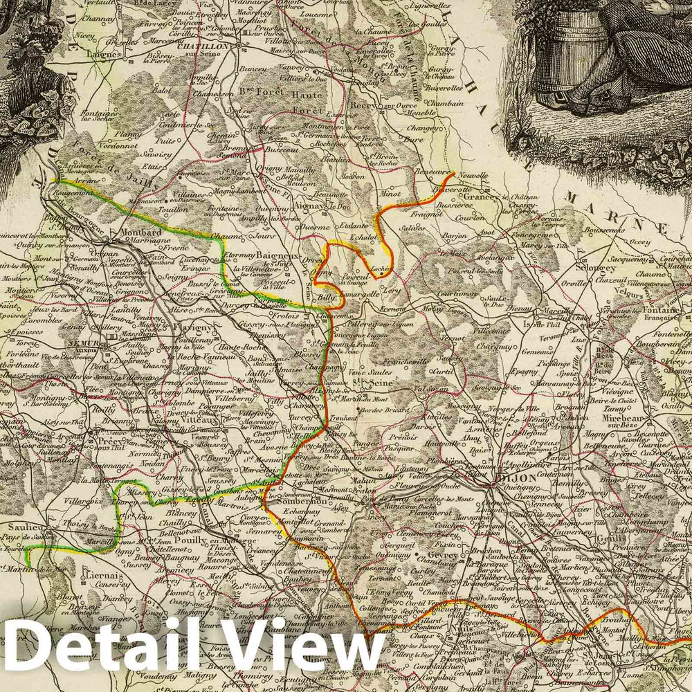 Historic Map : France, 1856 Dept. De La Cote D'Or. , Vintage Wall Art
