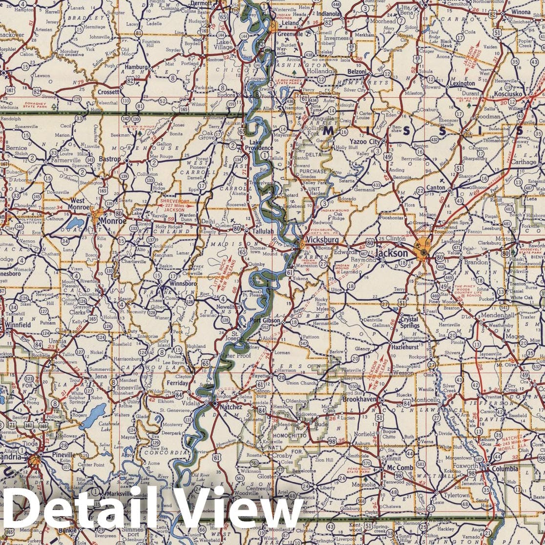 Arkansas, Louisiana, and Mississippi - Road Map, 1956 - Shell Highway Historical Map Print