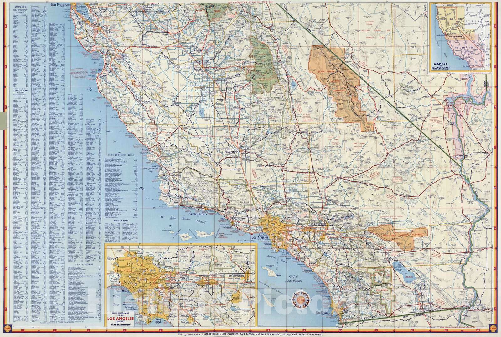 Southern California Highway Map, 1956 - Shell Atlas Historical Print