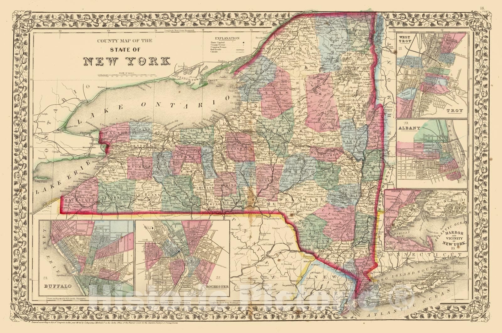 Historic Map : 1870 New York (State) - Vintage Wall Art