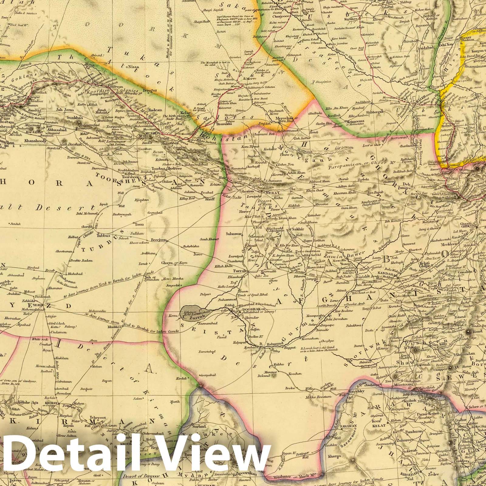 Central Asia: Bokhara, Kabul, and Persia - River Map, 1834 - Historical Map Print