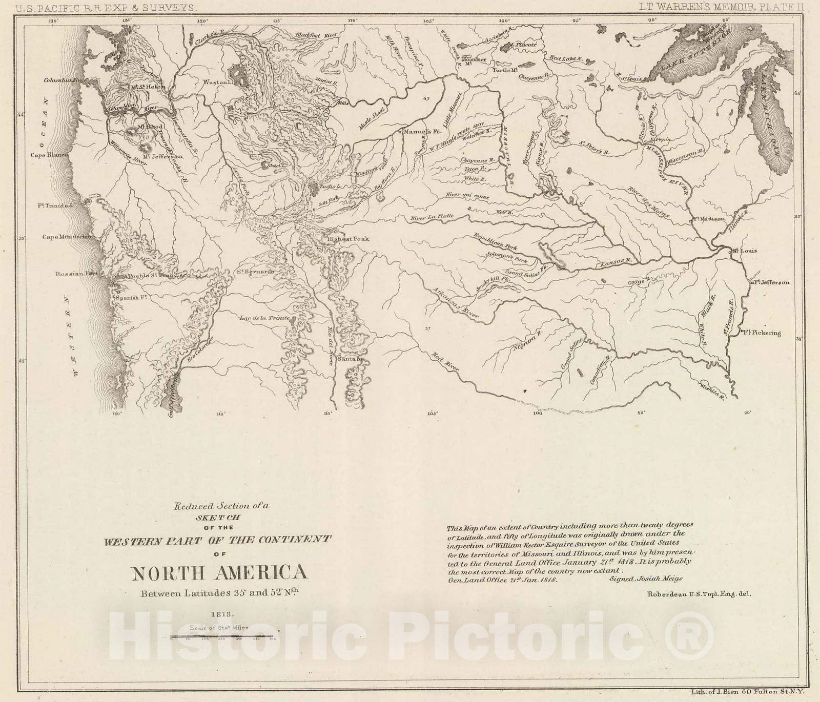 Historic Map : Exploration Book - 1861 Reduced Section, Sketch, W. pt. of North America, 1818. - Vintage Wall Art