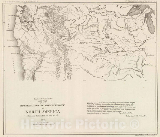 Historic Map : Exploration Book - 1861 Reduced Section, Sketch, W. pt. of North America, 1818. - Vintage Wall Art