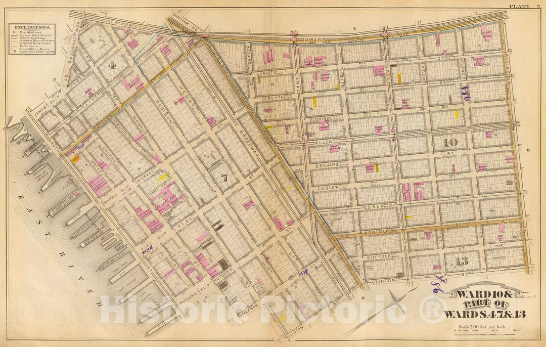 Historic Map : City Atlas - 1879 5. Ward 4, 7,10, 13. - Vintage Wall Art
