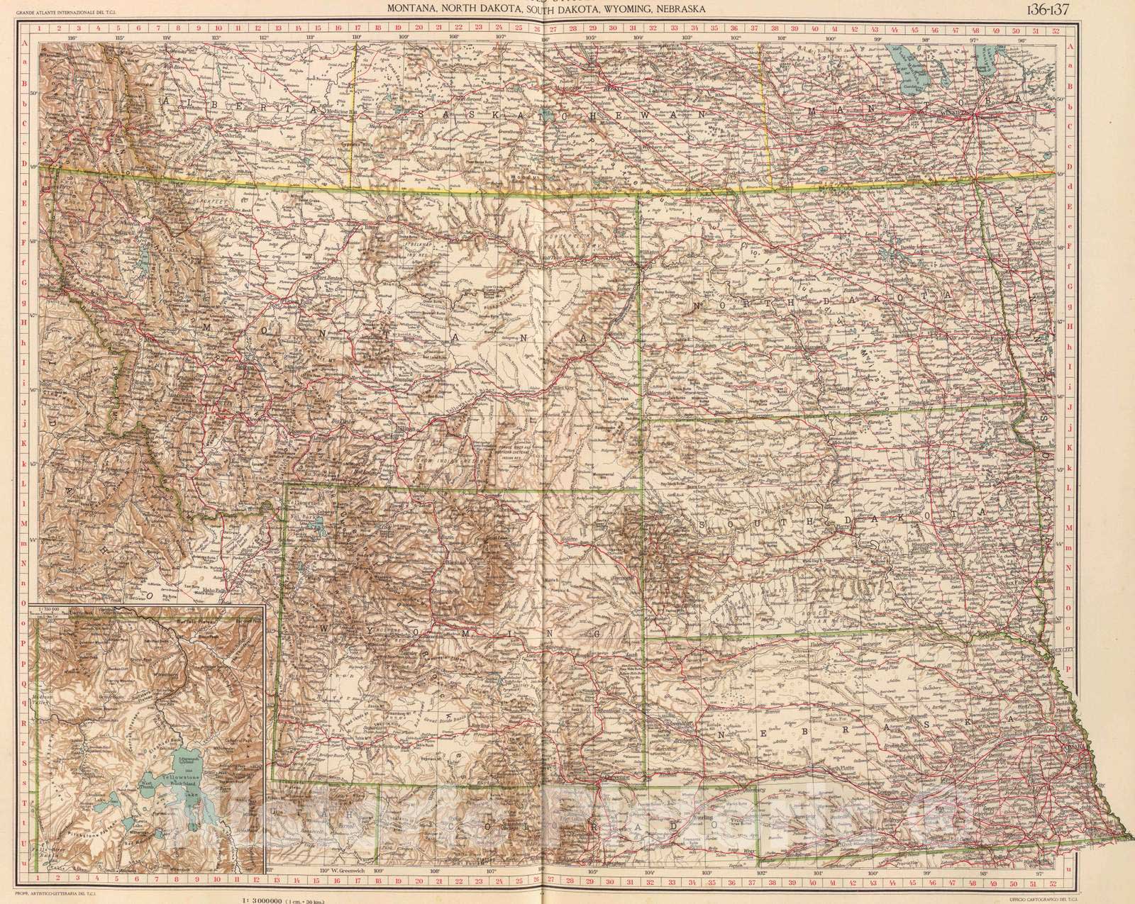 Historic Wall Map : 1929 136-37. Mont, N.D, S.D, Wyo, Neb. - Vintage Wall Art