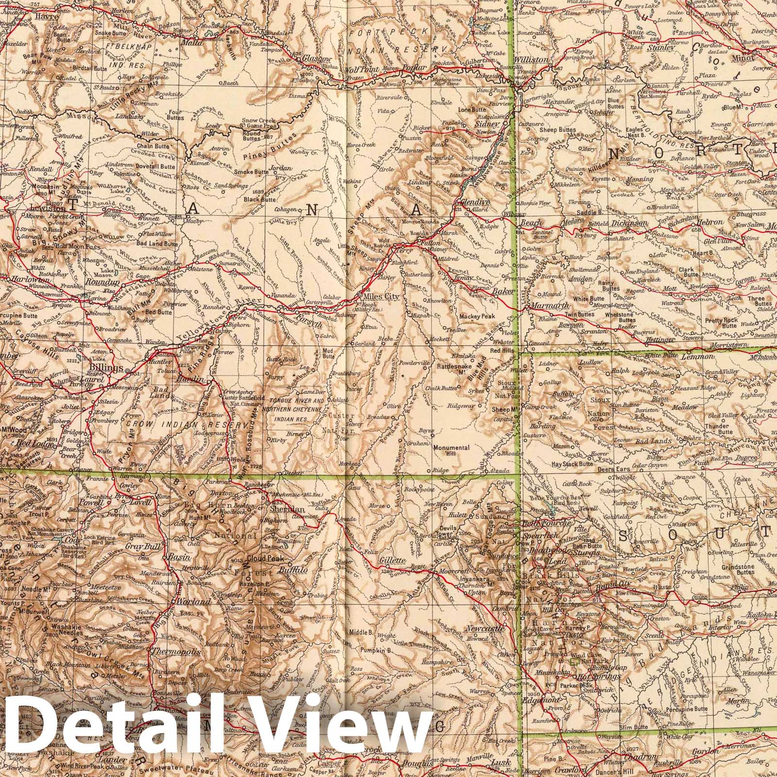 Montana, North Dakota, South Dakota, Wyoming, Nebraska with Yellowstone National Park, 1929 Historical Map Print