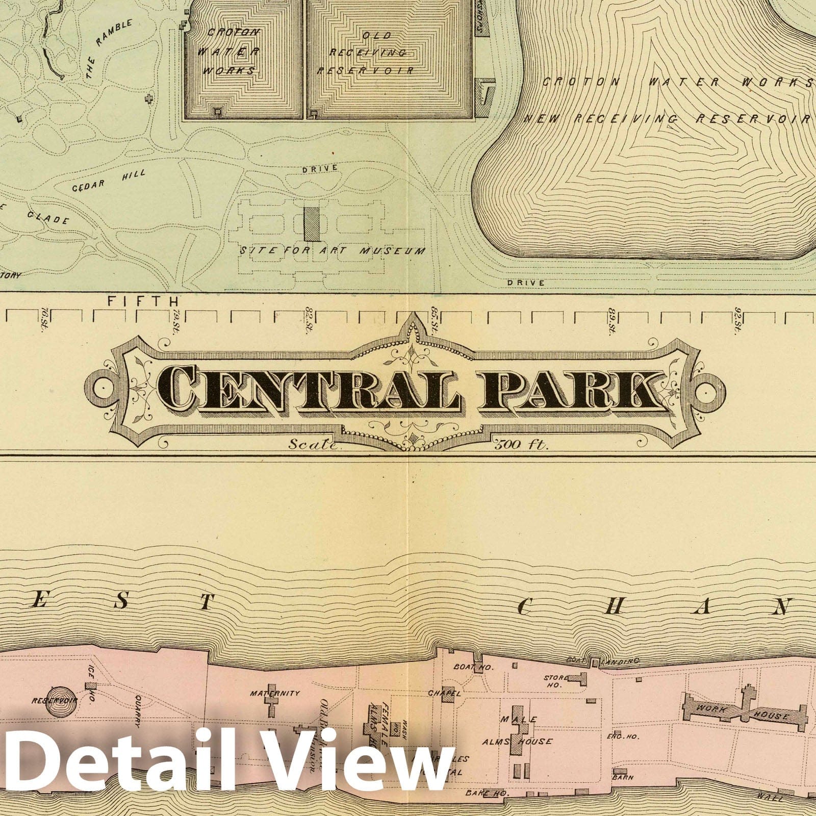 Central Park and Roosevelt Island - New York City, 1879 - Historical Map Print