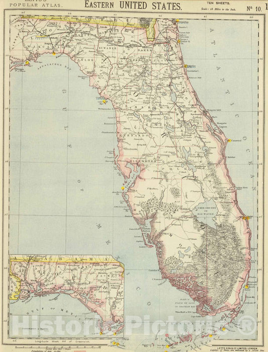 Historic Map : 1883 E. United States 10. - Vintage Wall Art