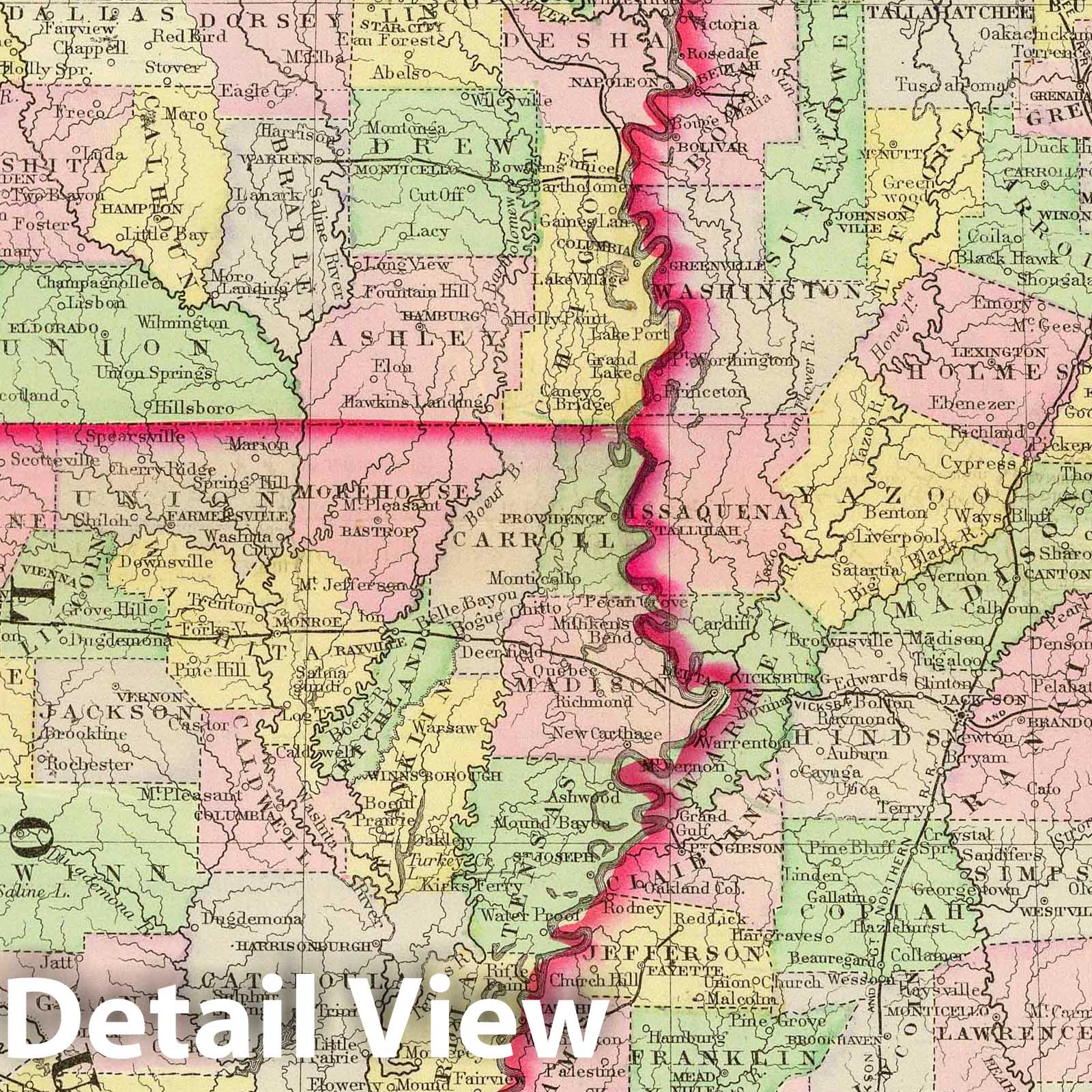 Arkansas, Mississippi, and Louisiana - Railroad Map, 1890