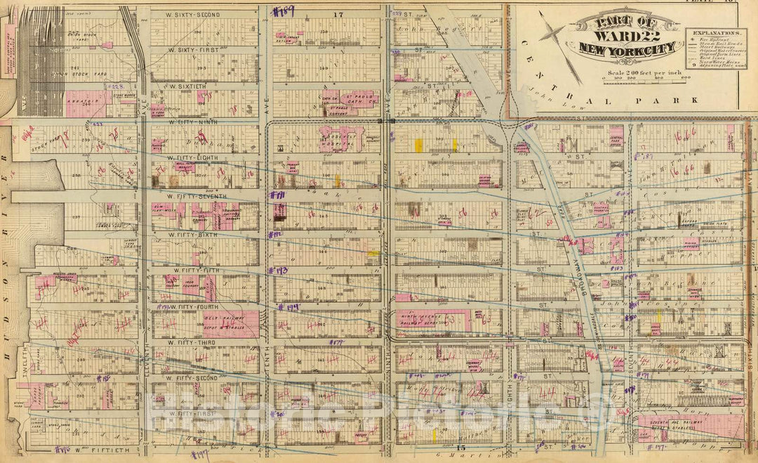 Historic Map : City Atlas - 1879 16. Ward 22. - Vintage Wall Art