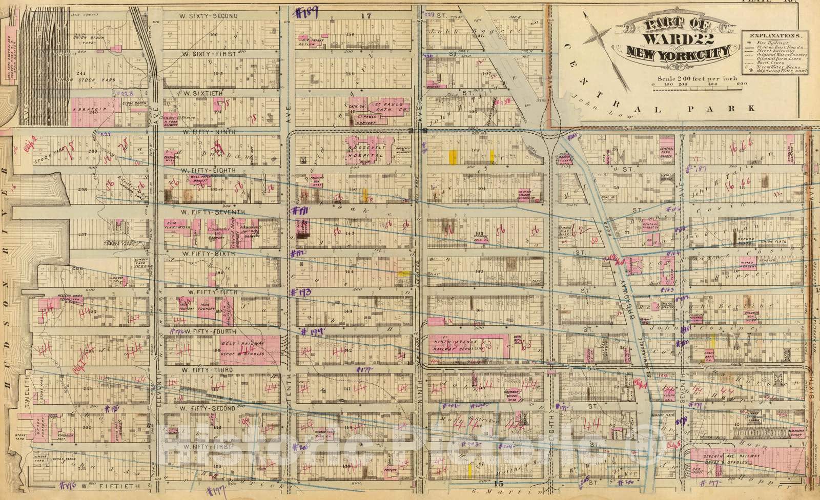 Historic Map : City Atlas - 1879 16. Ward 22. - Vintage Wall Art