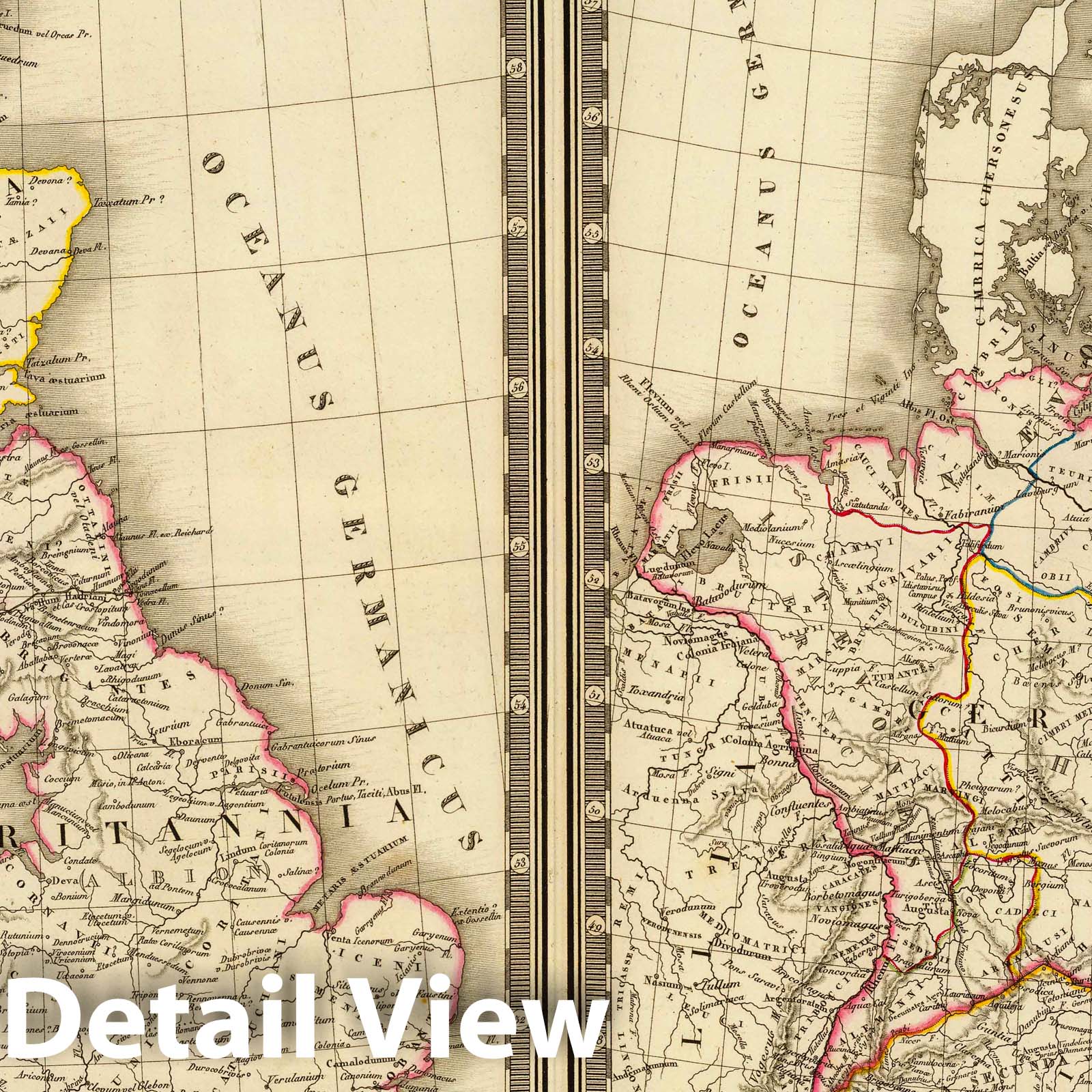 Historic Wall Map : England; Germany, British Isles 1827 Iles Britanniques anciennes, Germanie ancienne, Rhetie, Pannonie, Norique. , Vintage Wall Art