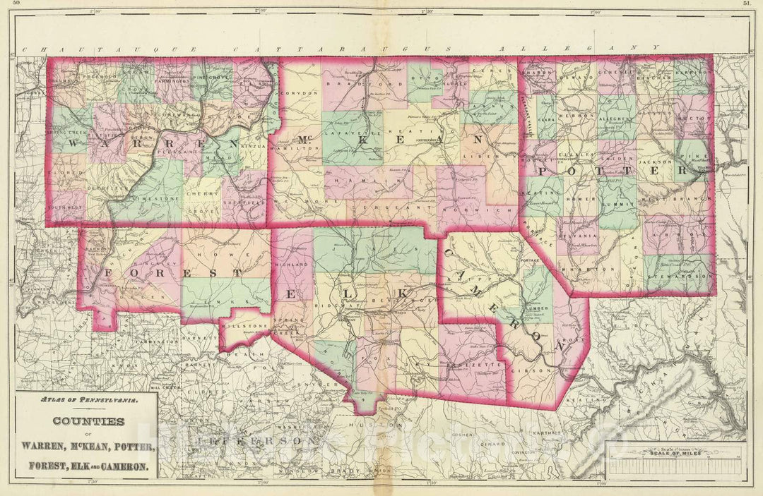 Historic Map : 1872 Warren, McKean, Potter, Forest, Elk, Cameron Counties. - Vintage Wall Art