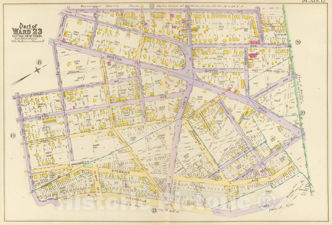 Historic Map : City Atlas - 1893 12, Ward 23. - Vintage Wall Art
