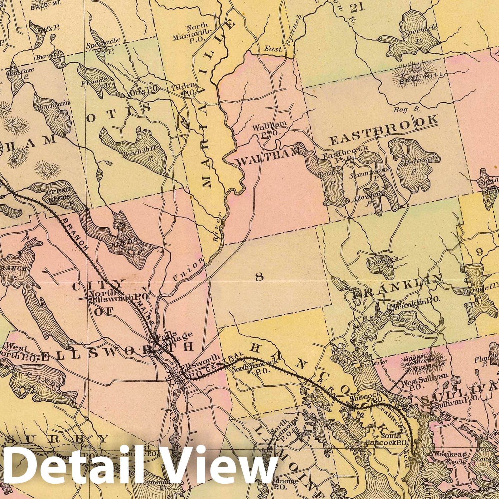 Hancock County - Road Map, 1885 - Historical Maine Atlas Print