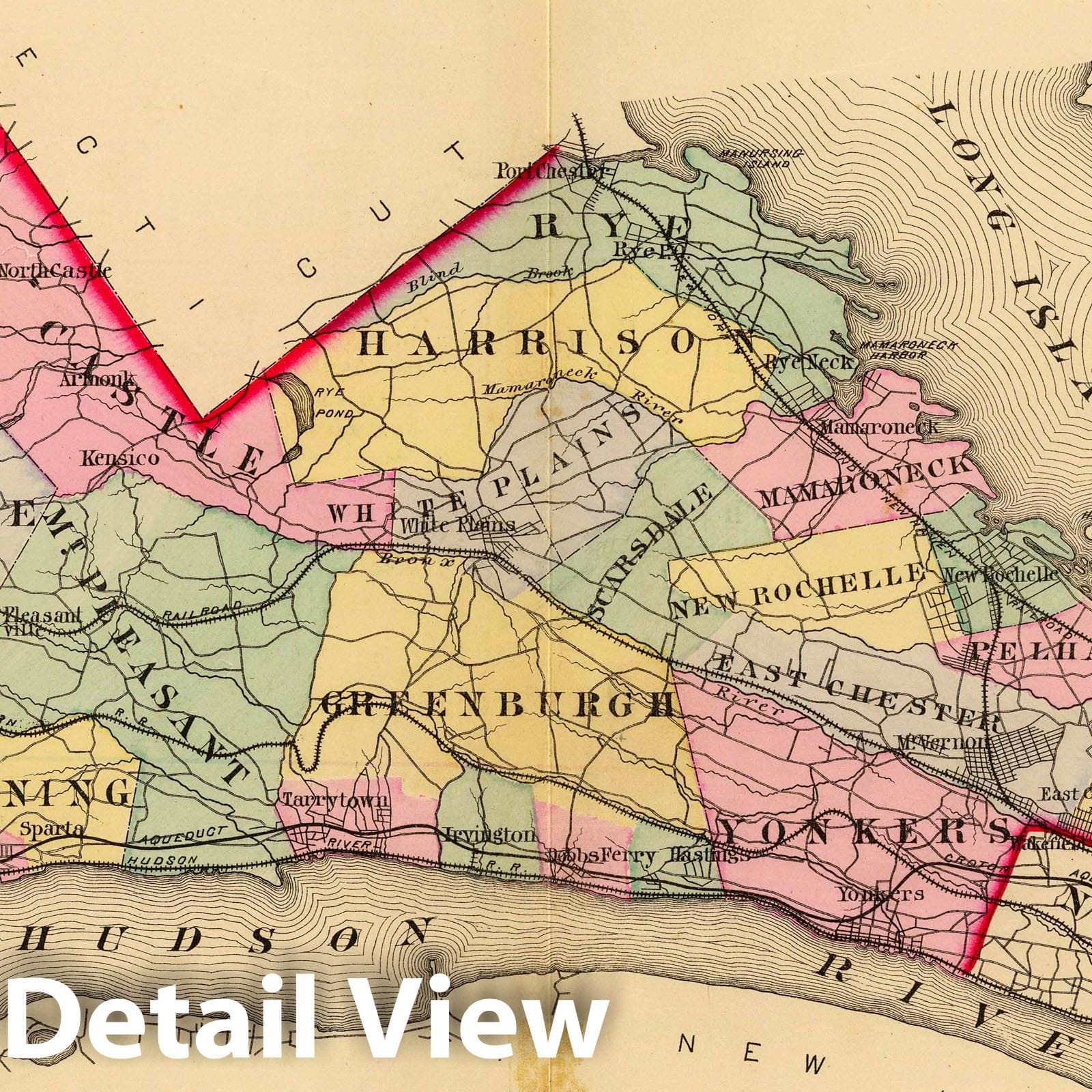 Westchester County, New York - Railroad Map, 1881 - Historical Map Print