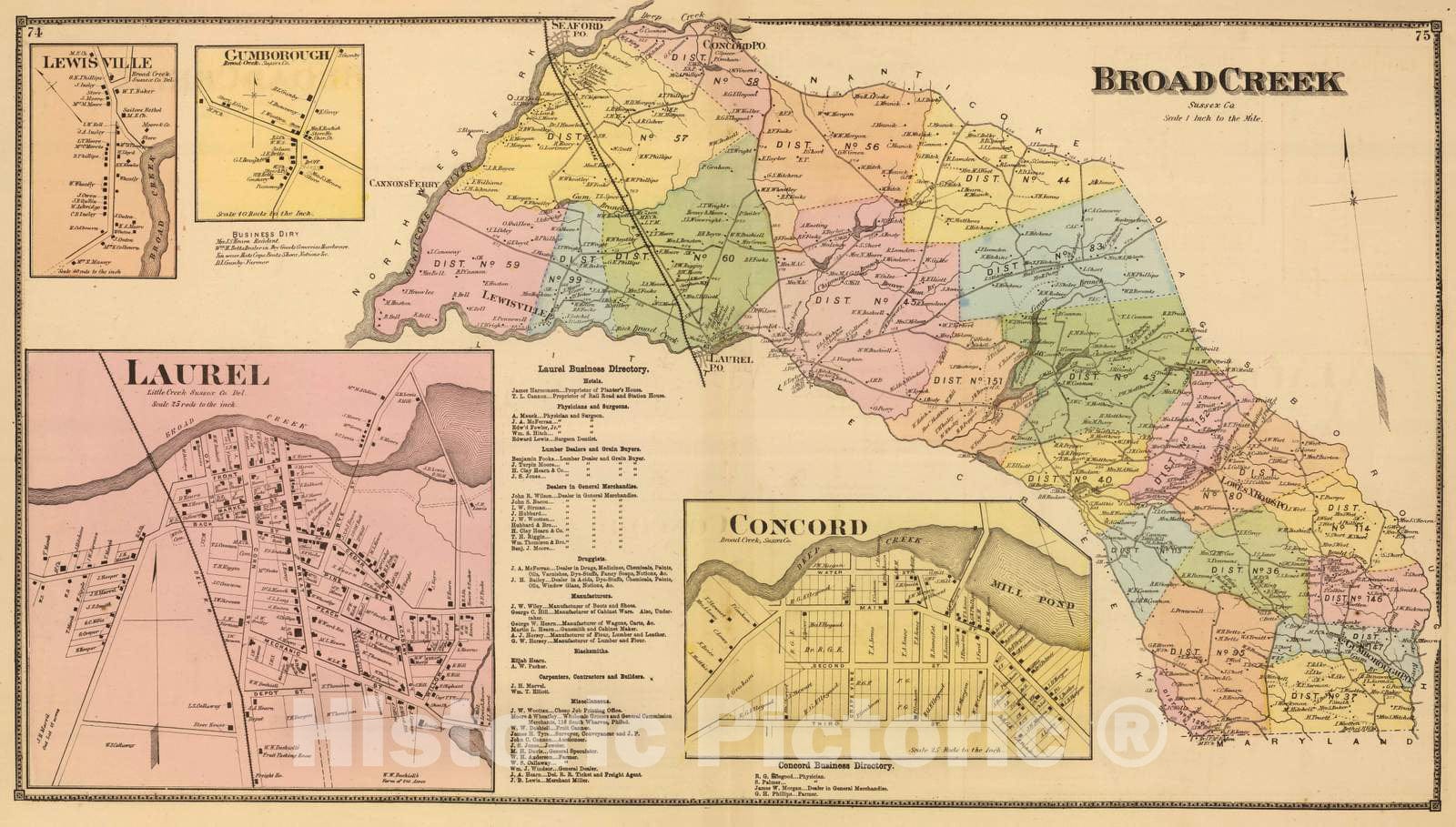 Historic Map : 1868 Broad Creek. - Vintage Wall Art