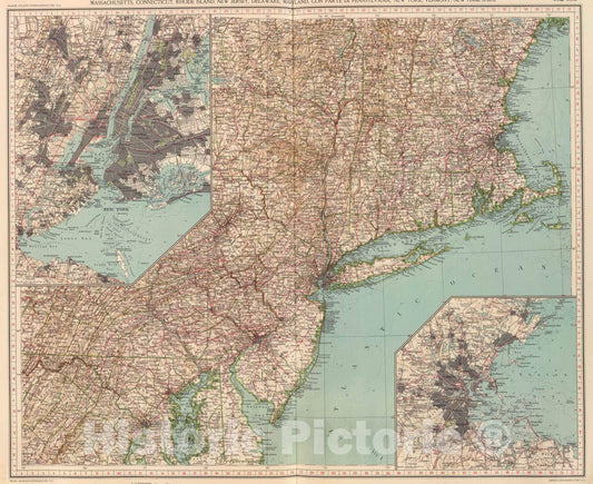 Historic Map : 1929 132-33. Mass, Conn, R.I, N.J, Del, Md. - Vintage Wall Art