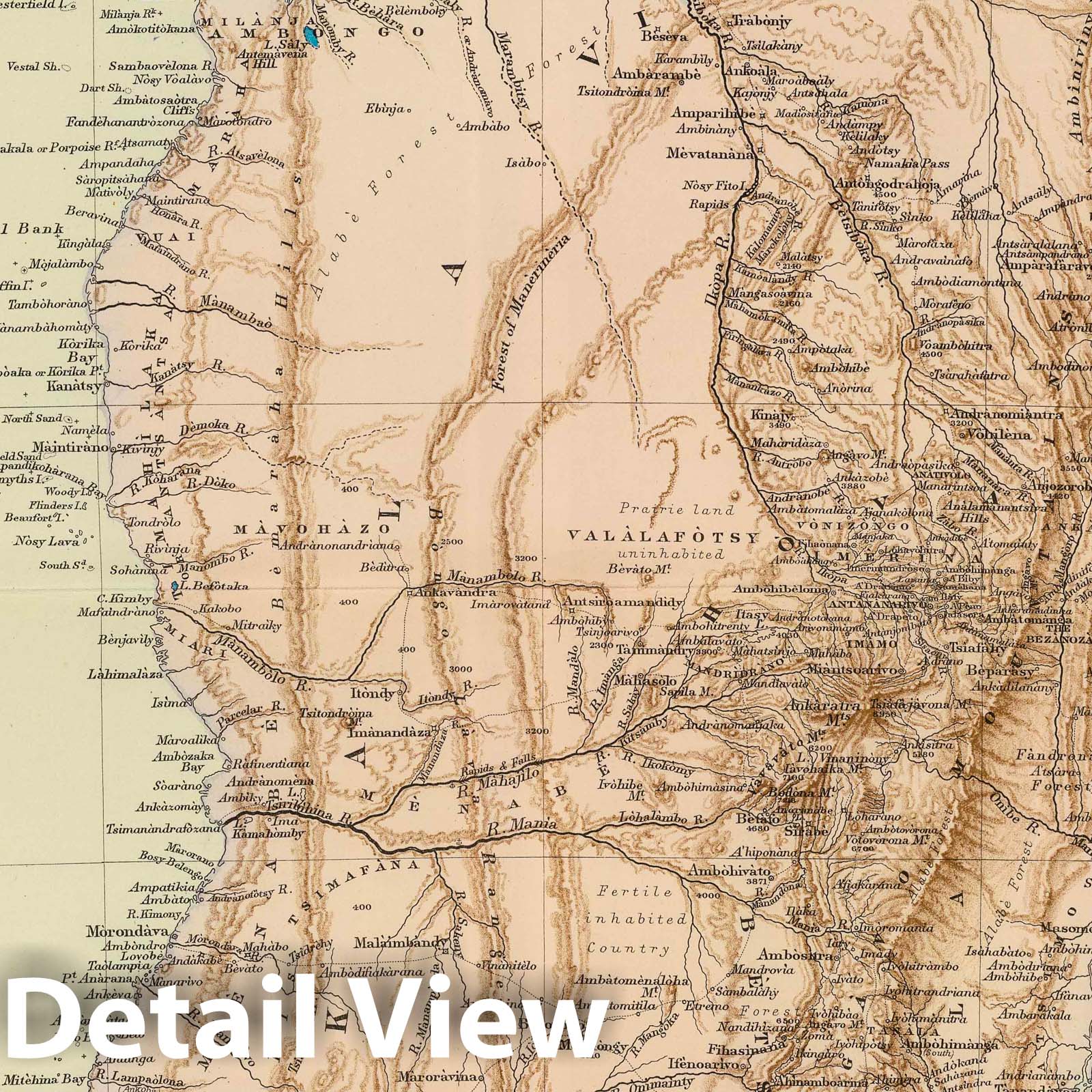 Madagascar - Road Map, 1901 - Stanford's London Atlas Historical Map Print