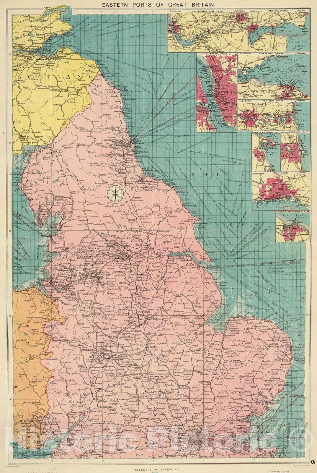 Historic Map : 1922 E. Ports Gt. Brit. - Vintage Wall Art