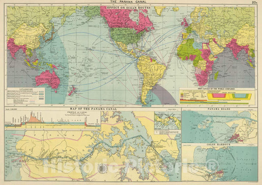 Historic Map : 1922 Panama Canal. - Vintage Wall Art