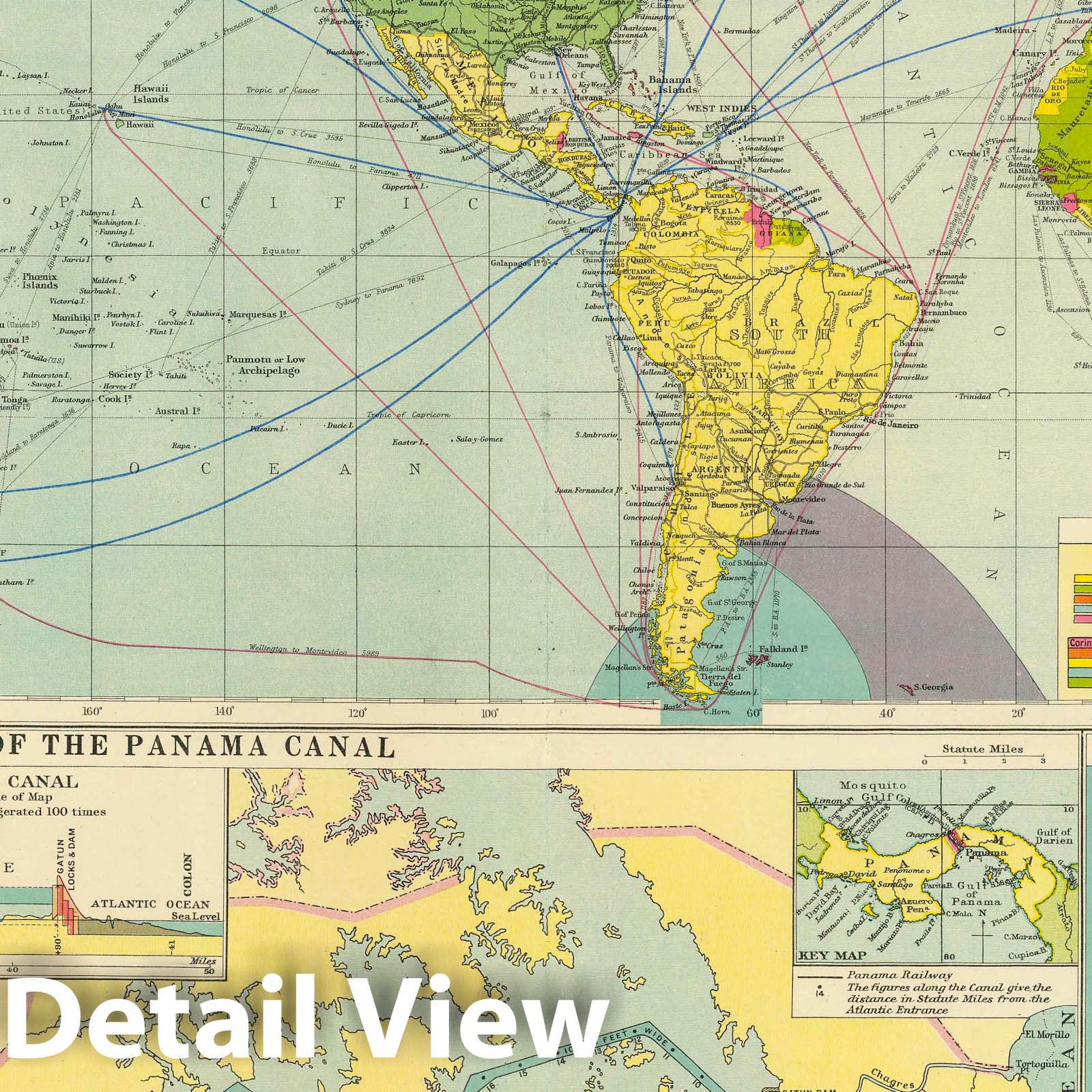 Panama Canal and Ocean Routes - Nautical Chart, 1922 - Historical Map Print