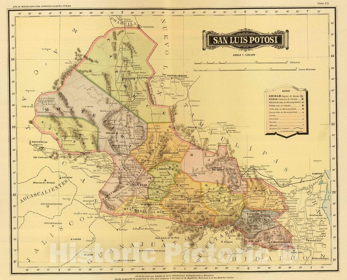 Historic Map : Mexico, 1886 San Luis Potosi. , Vintage Wall Art