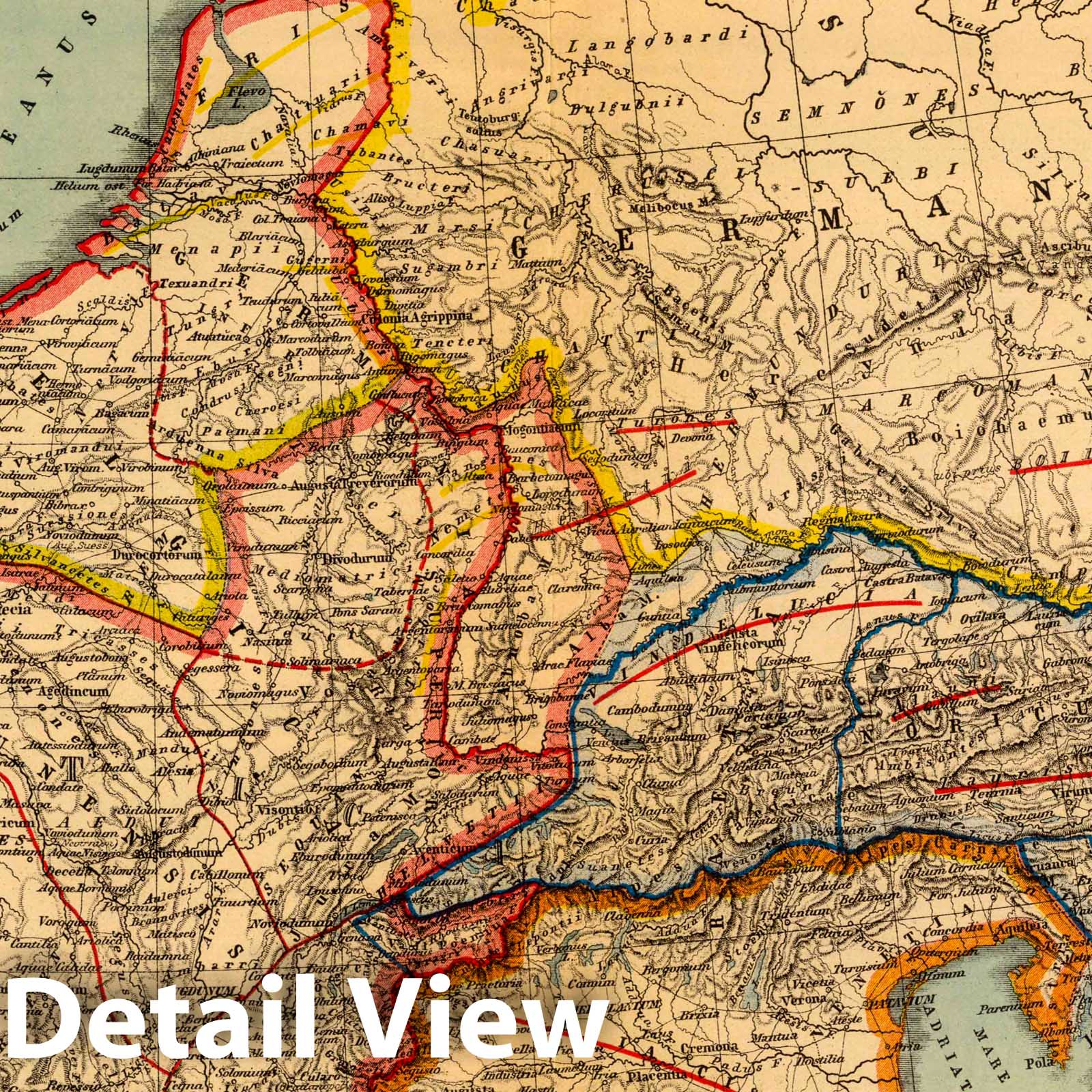 Gaul, Britain, Germany, and the Danube Provinces, 1903 - Historical Map Print