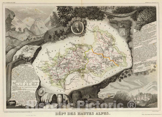 Historic Map : France, 1856 Dept. De Hautes Alpes. , Vintage Wall Art