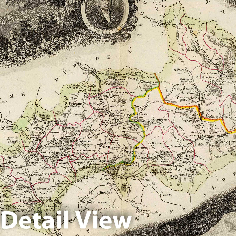 Historic Map : France, 1856 Dept. De Hautes Alpes. , Vintage Wall Art