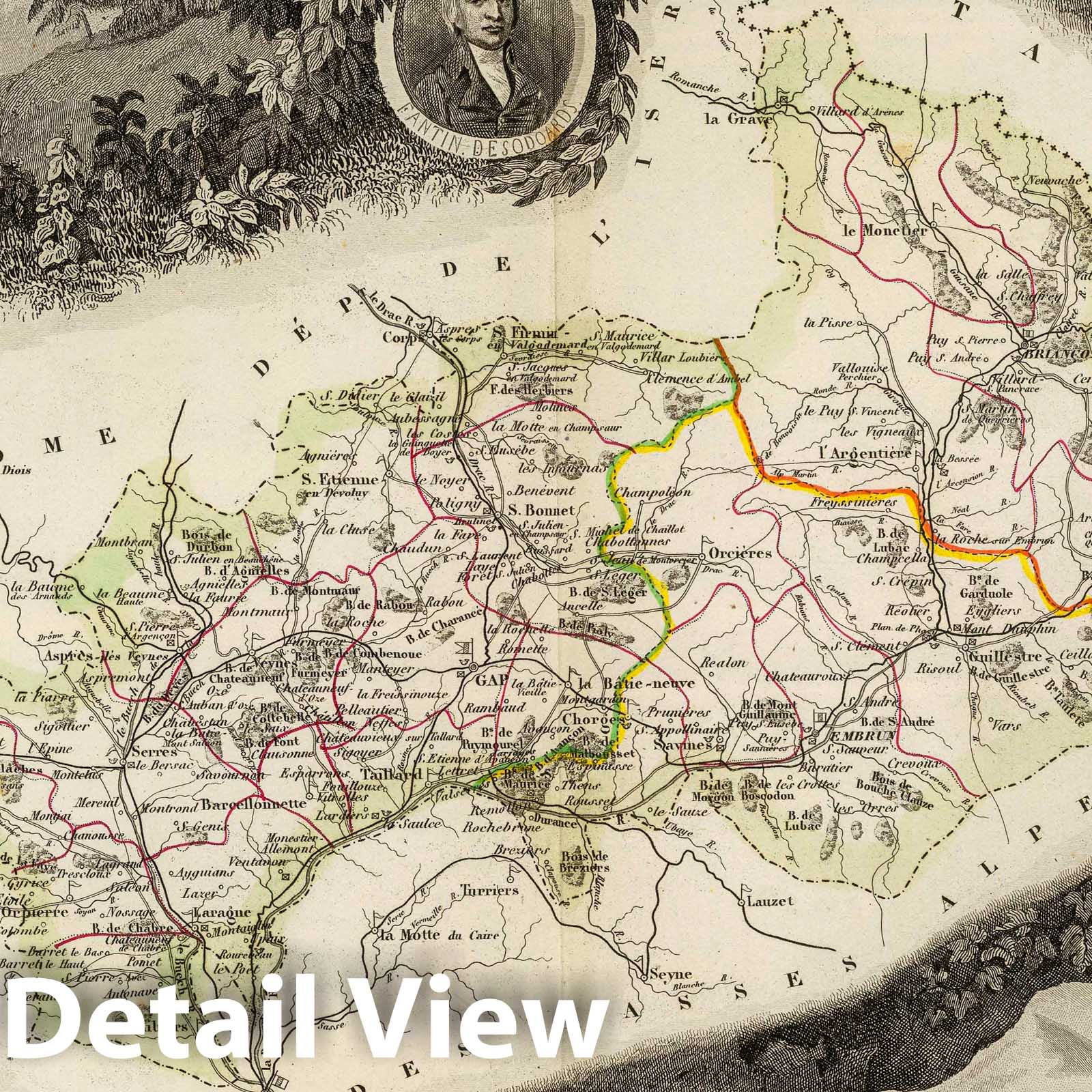 Hautes Alpes, France - Road Map, 1856 - Historical Map Print