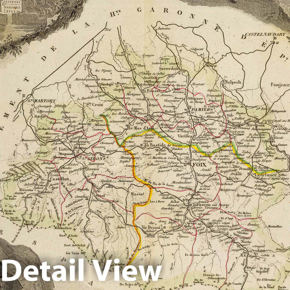 Historic Map : France, 1856 Dept. De L'Ariege. , Vintage Wall Art