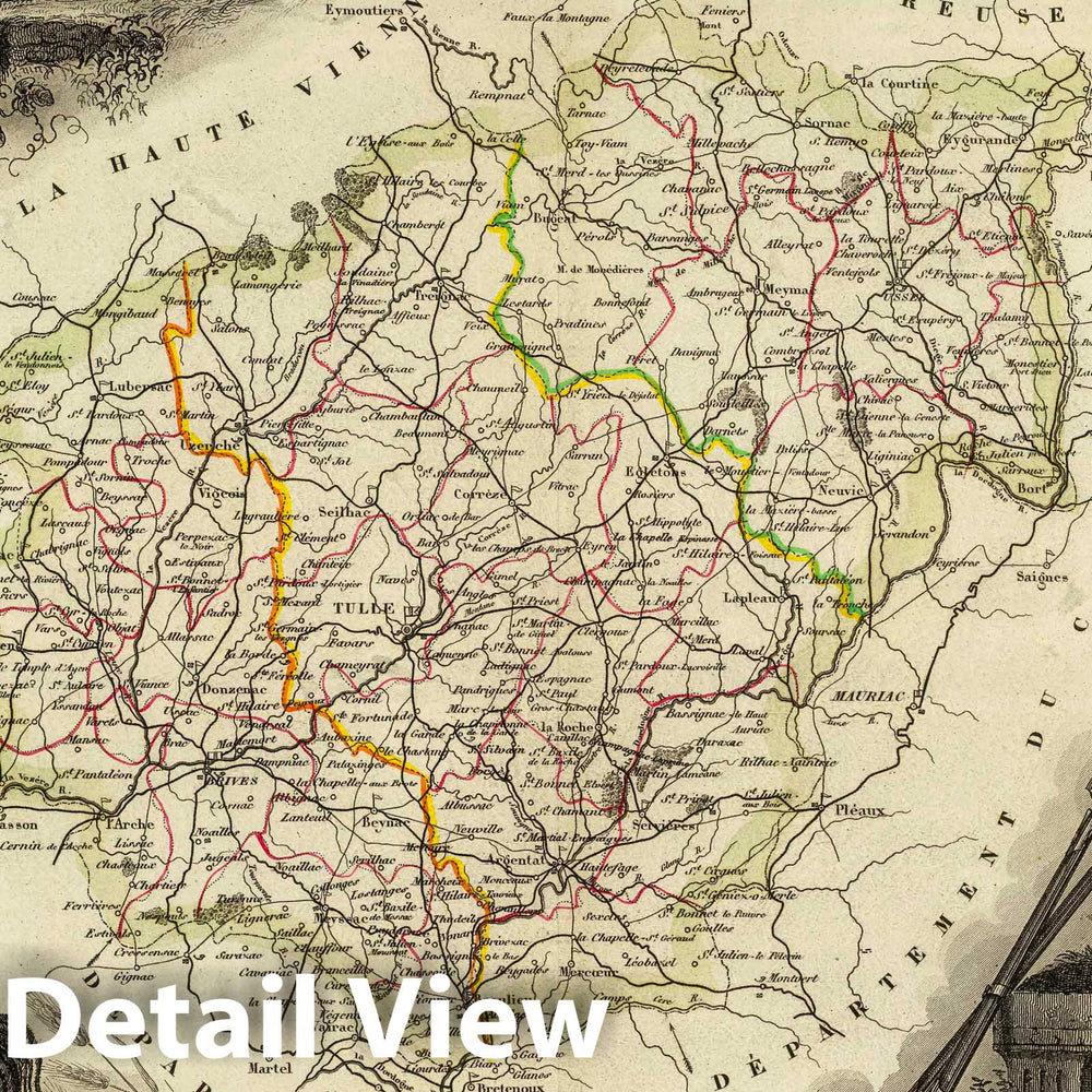 Historic Map : France, 1856 Dept. De La Correze. , Vintage Wall Art